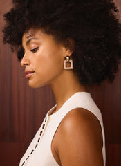 Gold Tone Statement Square Pearl Earrings