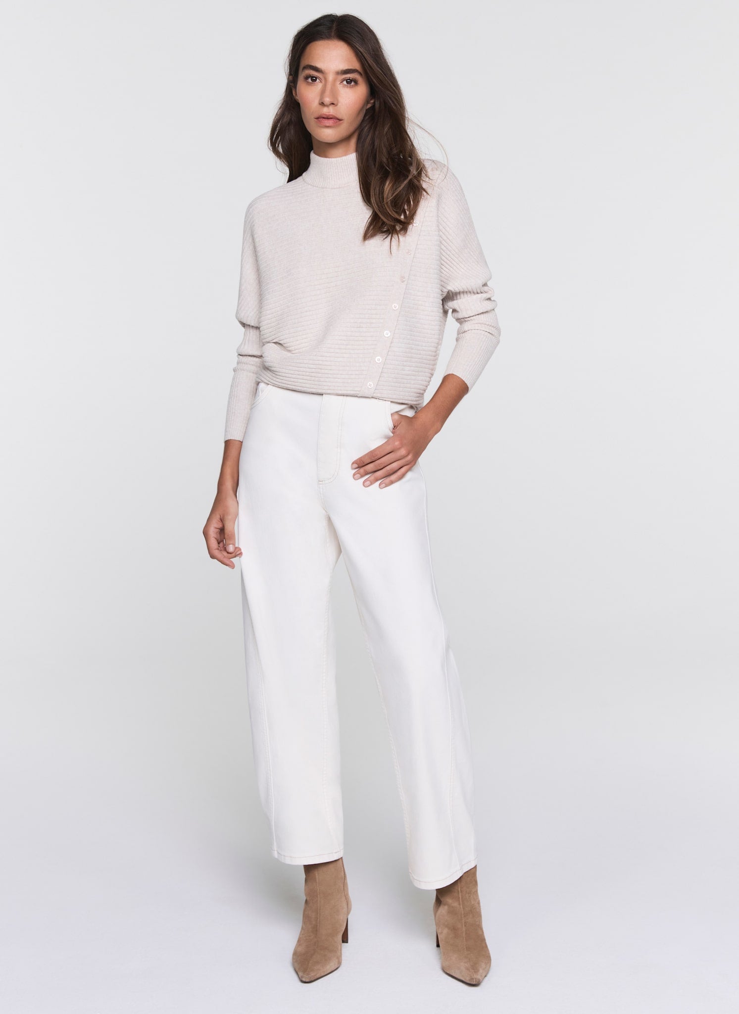 Neutral Button Detail Ribbed Jumper