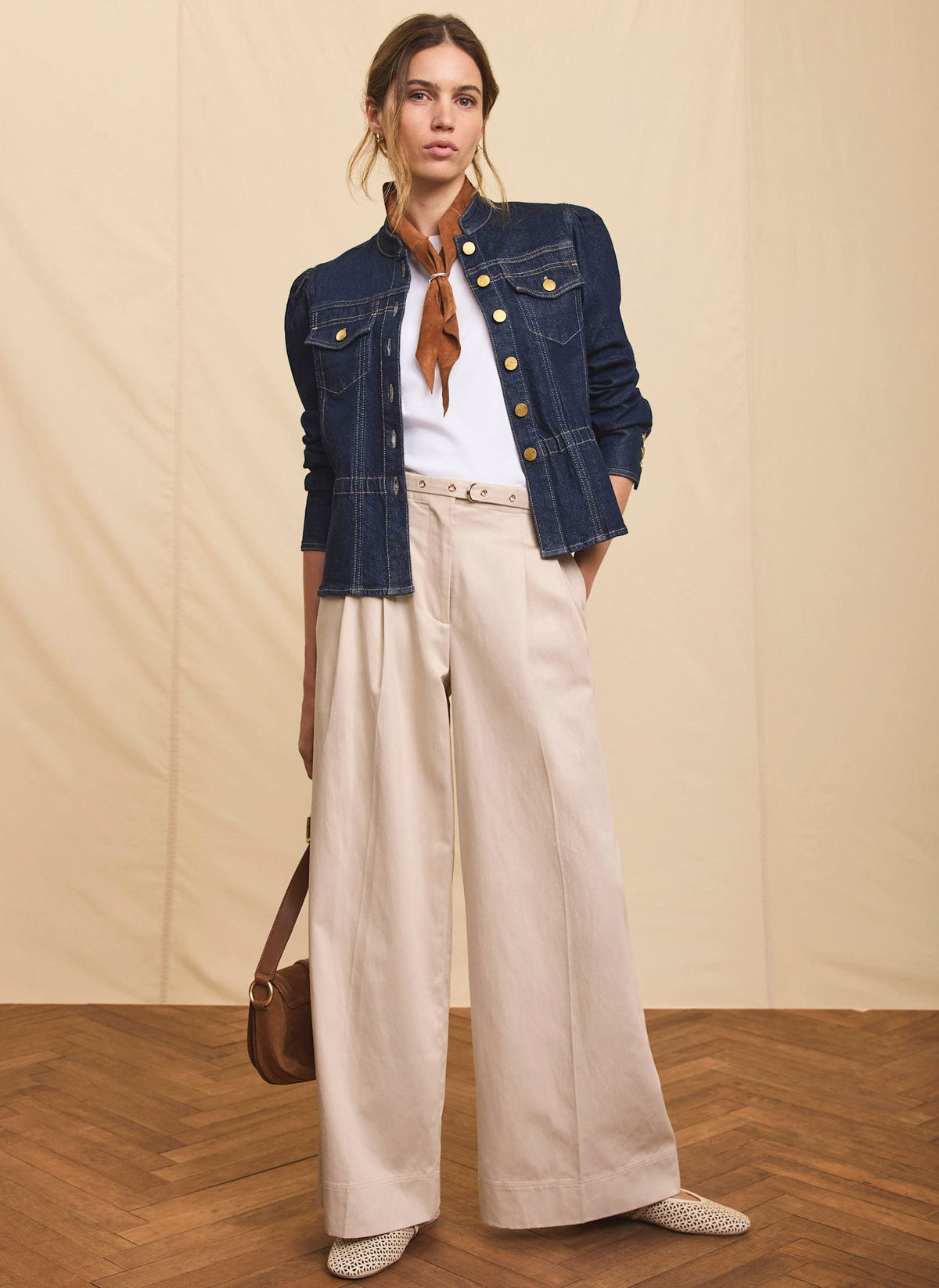 Neutral Belted Wide Trousers