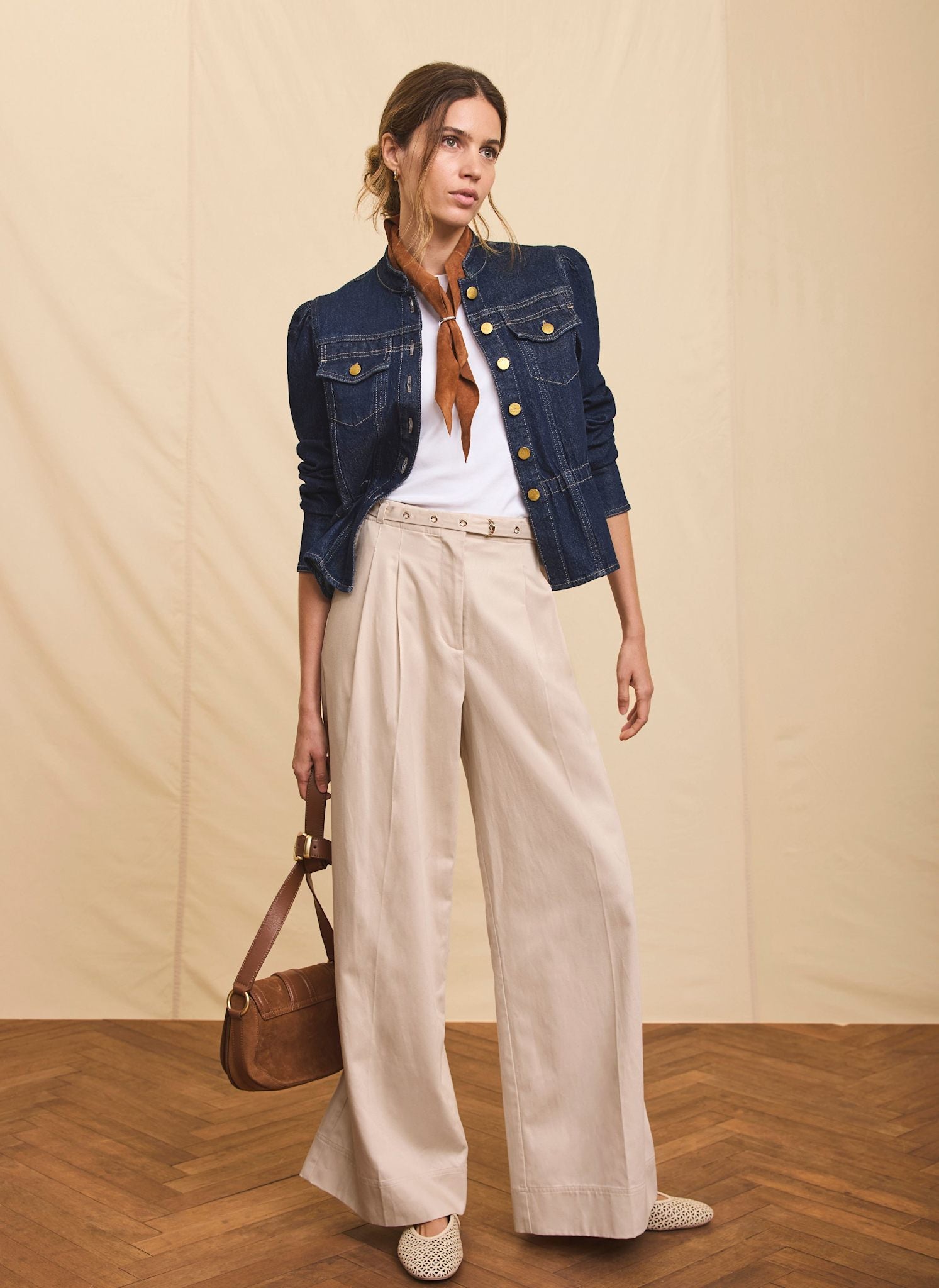 Neutral Belted Wide Trousers