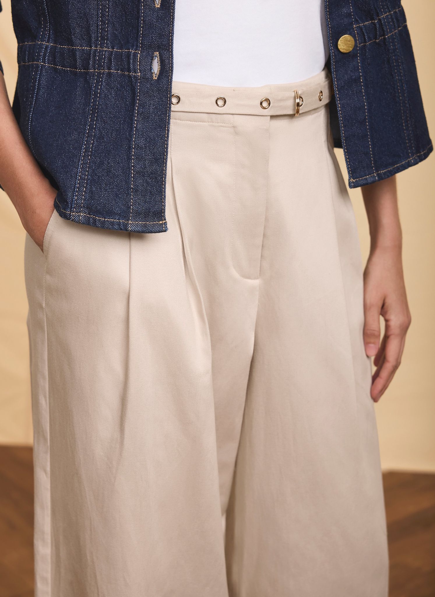 Neutral Belted Wide Trousers