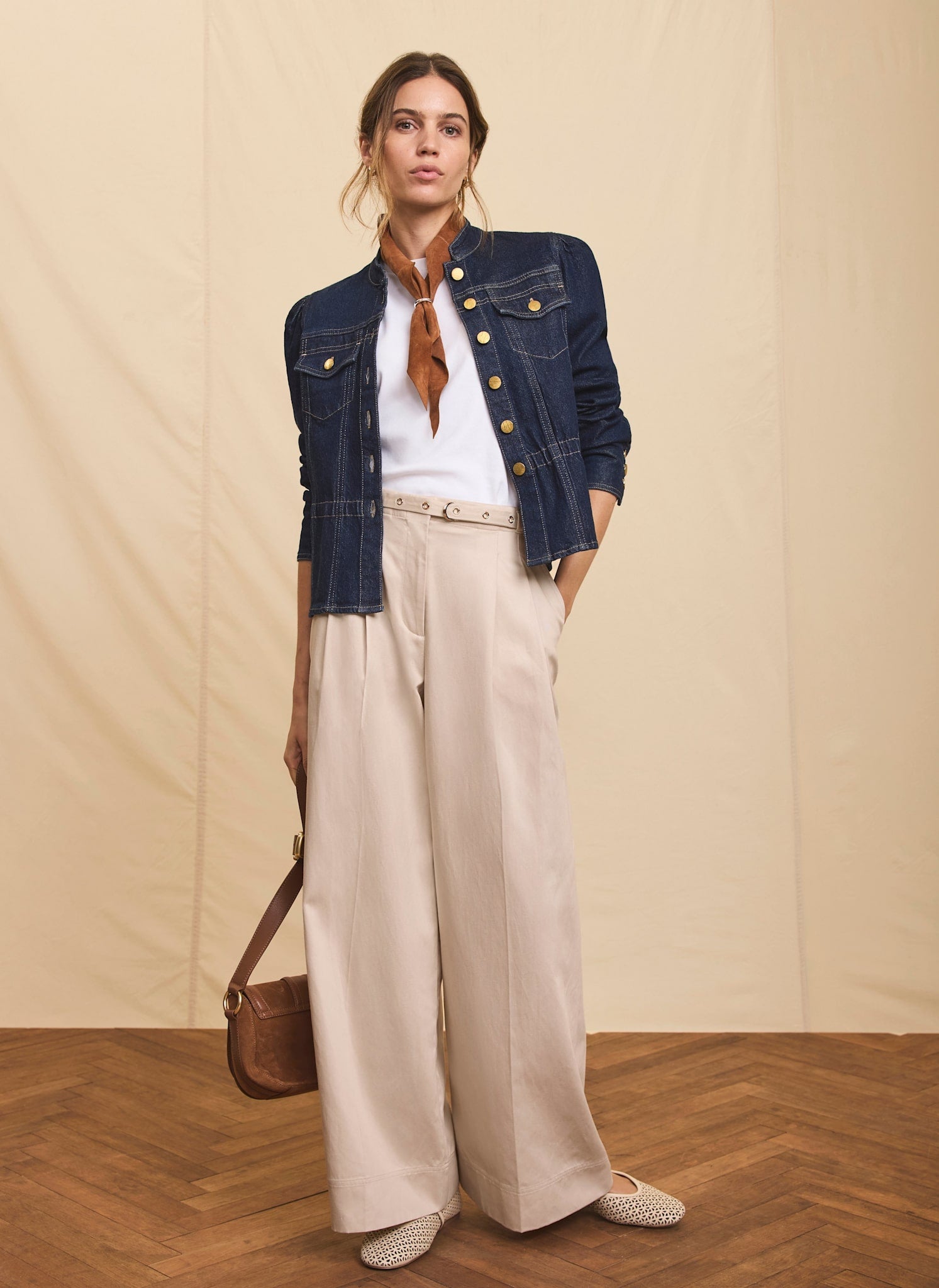 Neutral Belted Wide Trousers