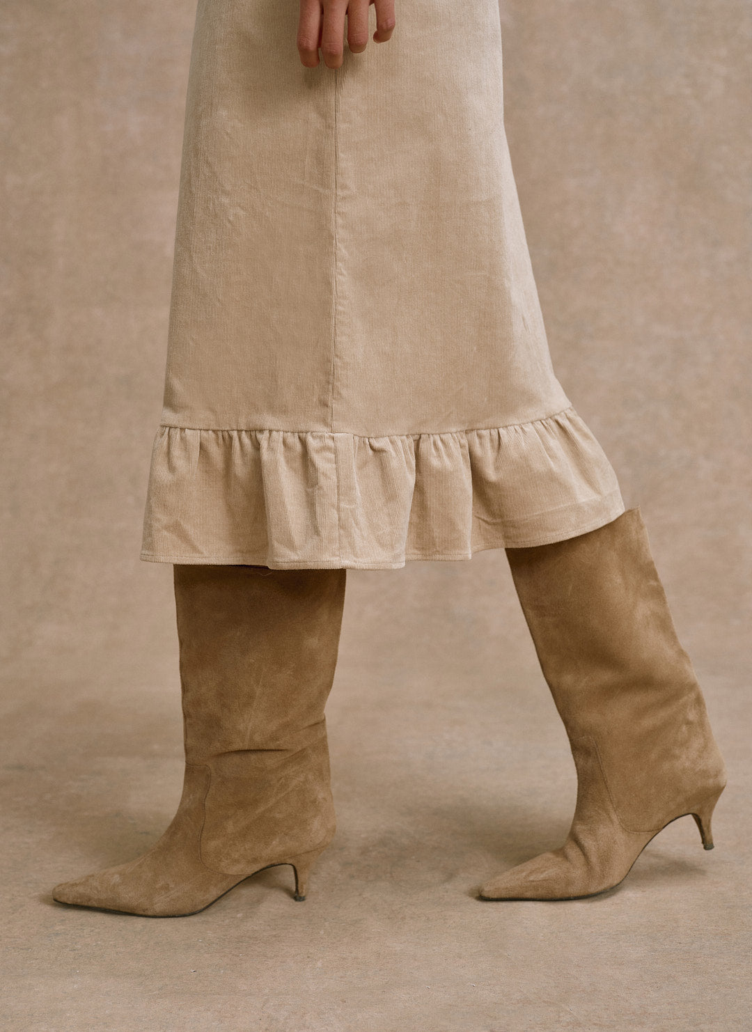 Neutral Corduroy Midi Dress