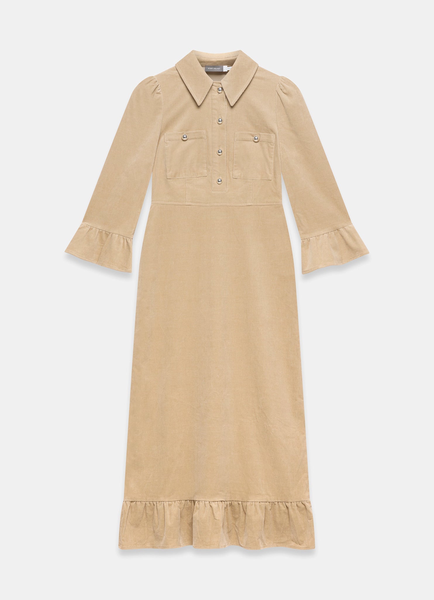 Neutral Corduroy Midi Dress