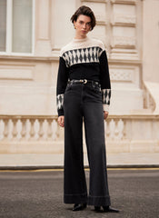 Neutral and Black Cotton Blend Graphic Jumper