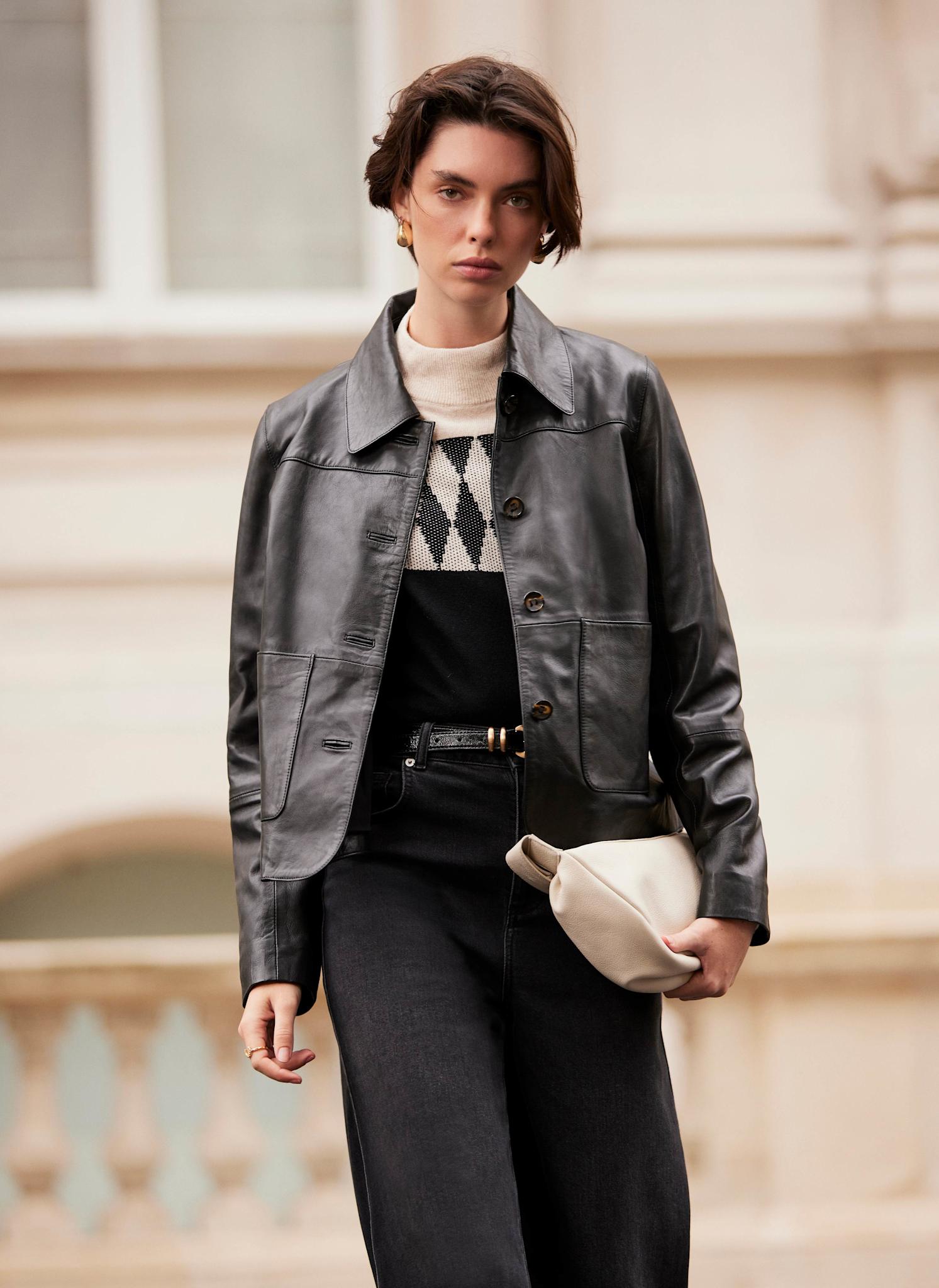 Neutral and Black Cotton Blend Graphic Jumper