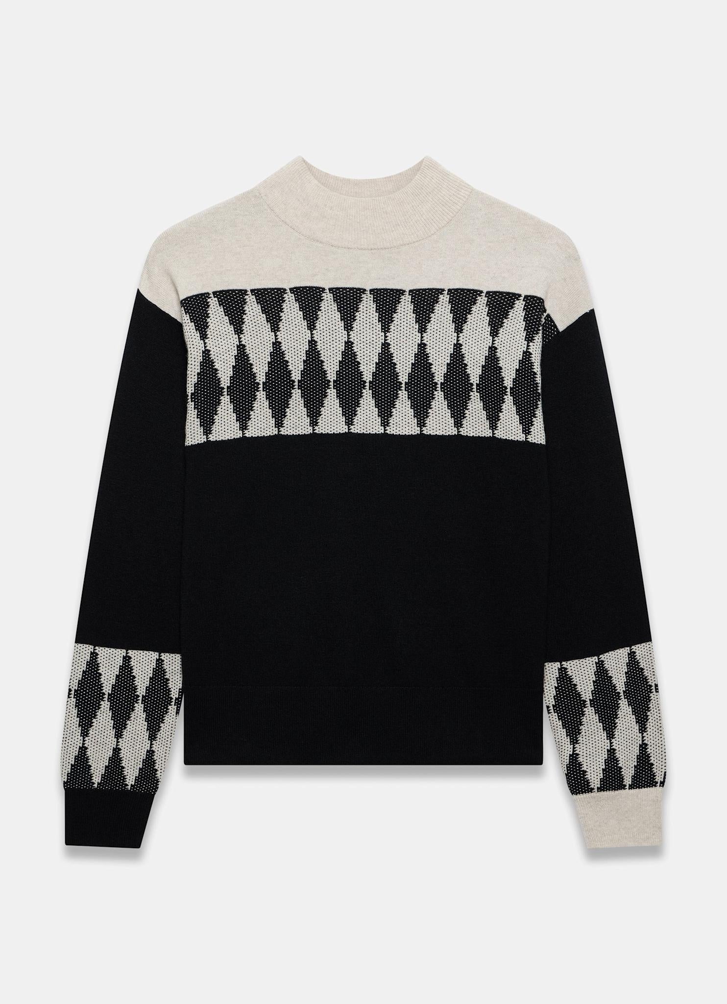 Neutral and Black Cotton Blend Graphic Jumper