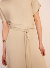 Neutral Metallic Asymmetric Knit Midi Dress