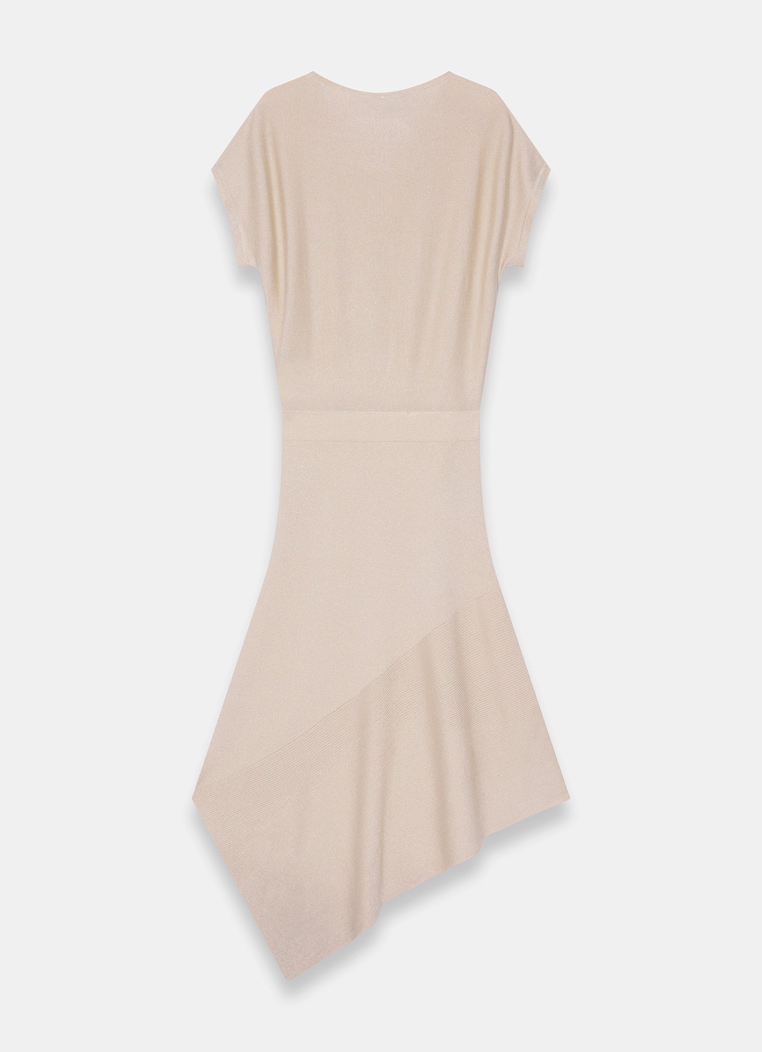 Neutral Metallic Asymmetric Knit Midi Dress
