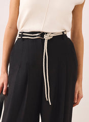 Cream Leather Tie Waist Belt