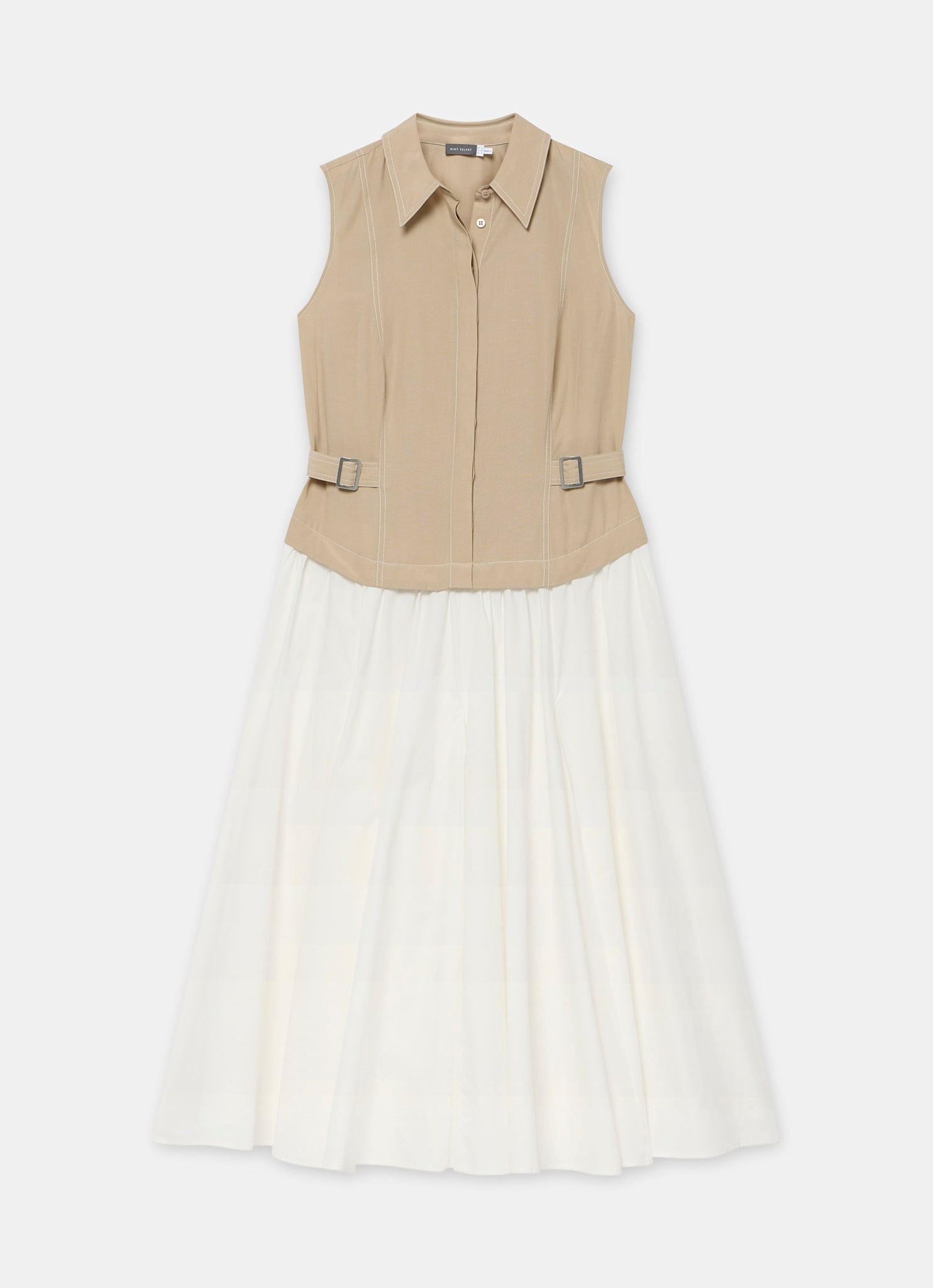 Neutral Waistcoat Layered Midi Dress