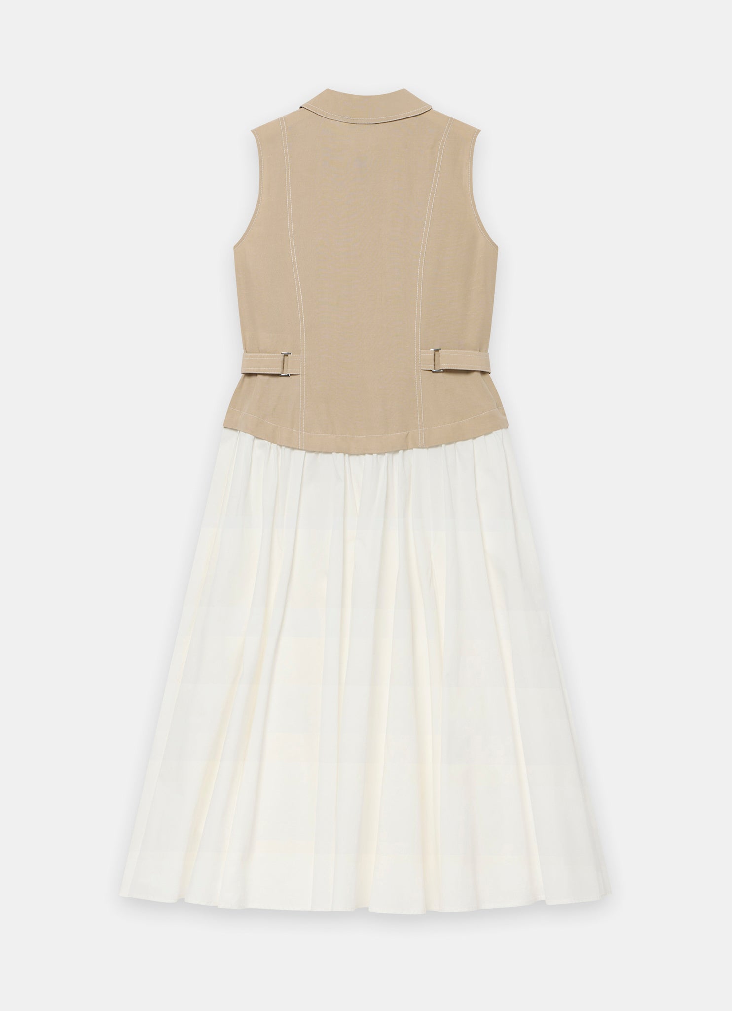 Neutral Waistcoat Layered Midi Dress