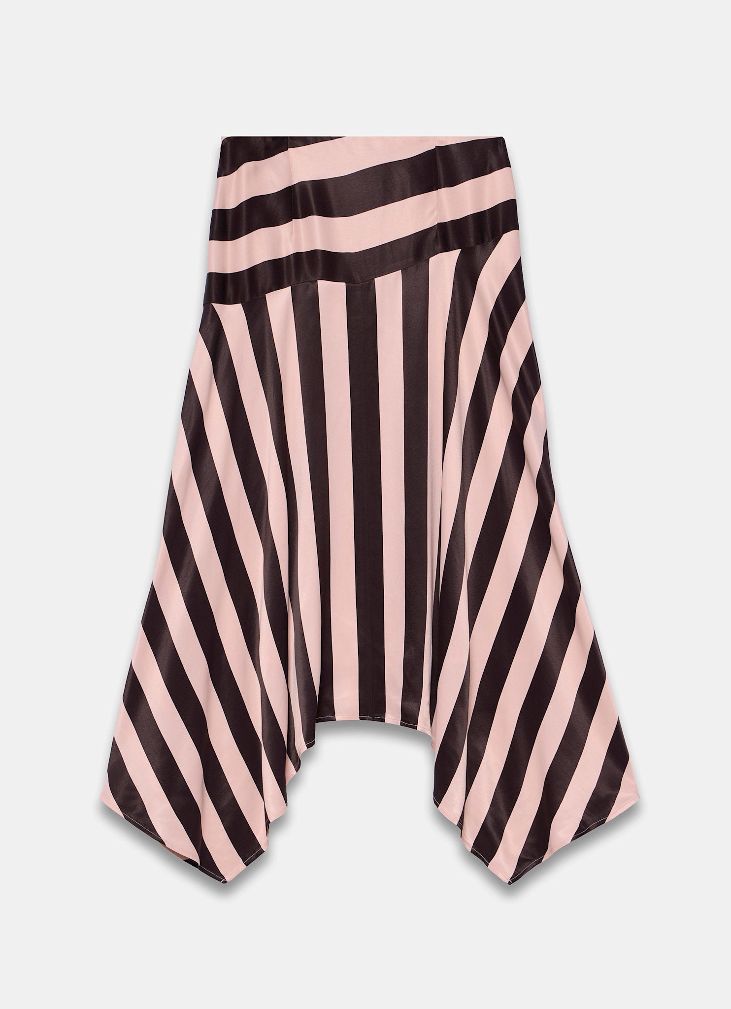 Pink & Brown Satin Striped Midi Skirt
