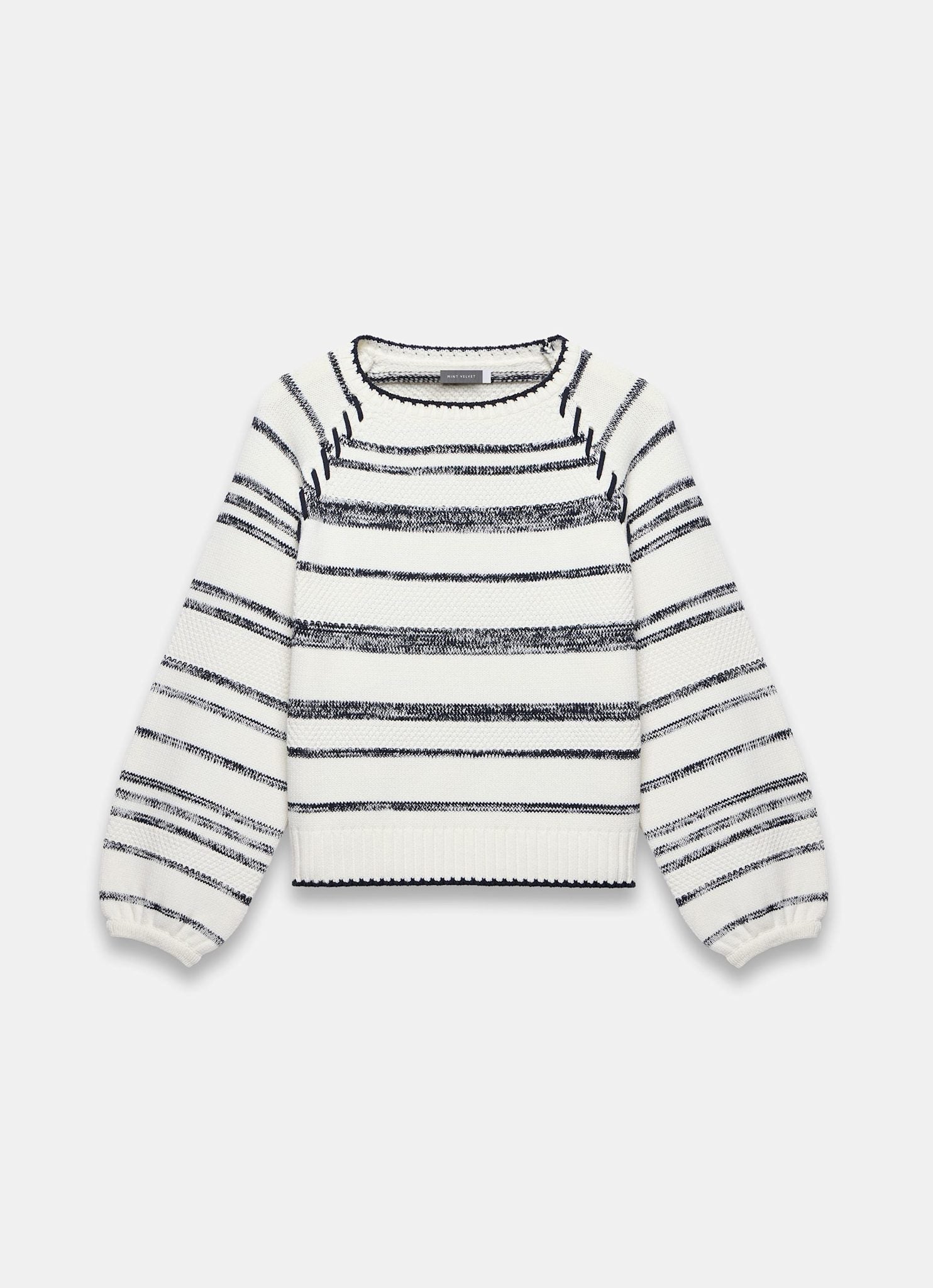 White Striped Cotton Blend Jumper