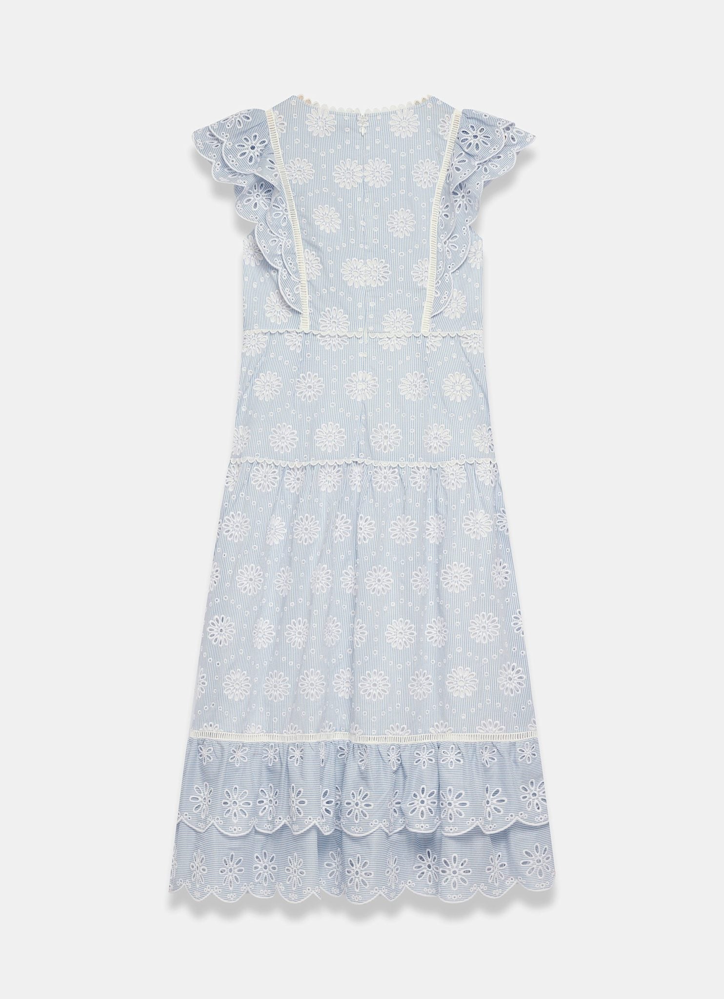 Blue Striped Cotton Broderie Midi Dress