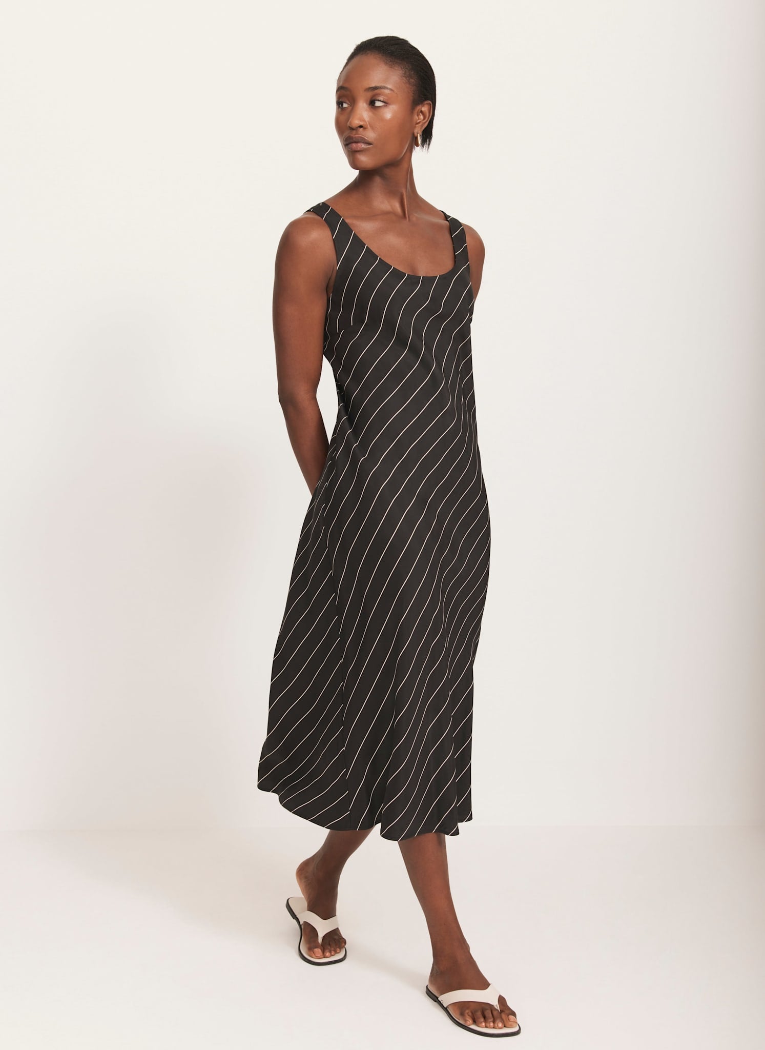 Black Striped Midi Slip Dress