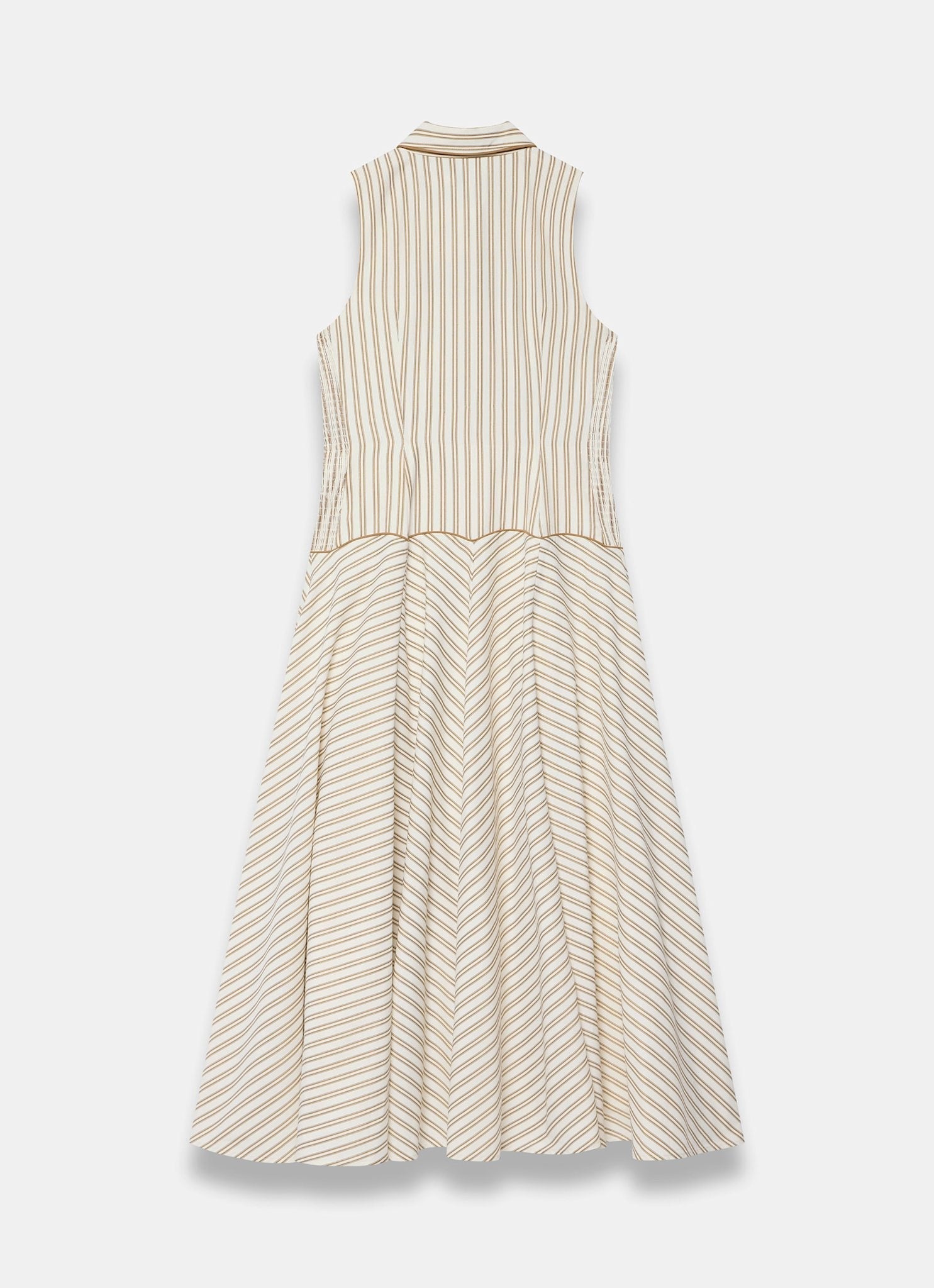 Neutral Cotton Blend Striped Midi Dress