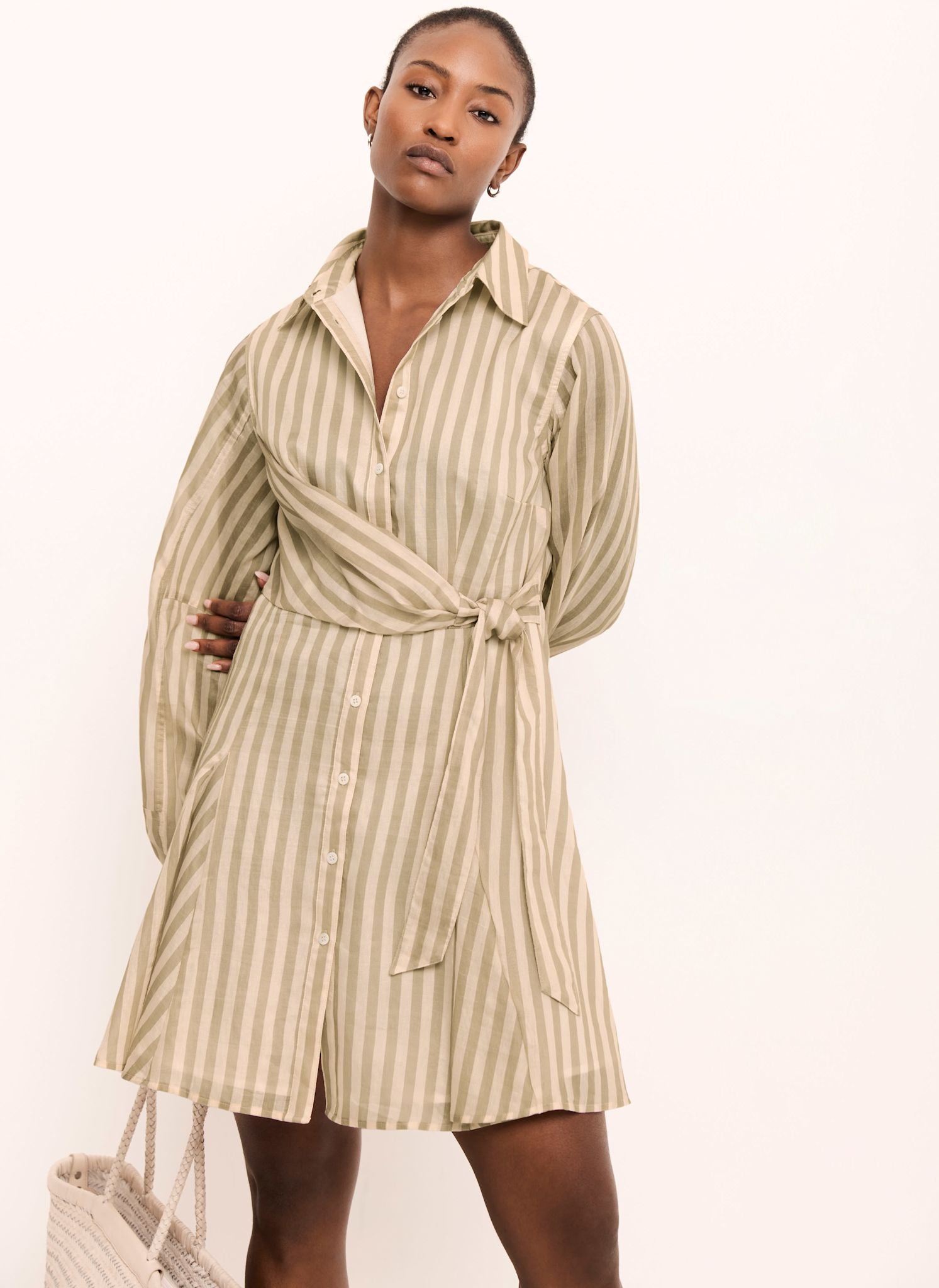 Khaki Stripe Wrap Mini Dress
