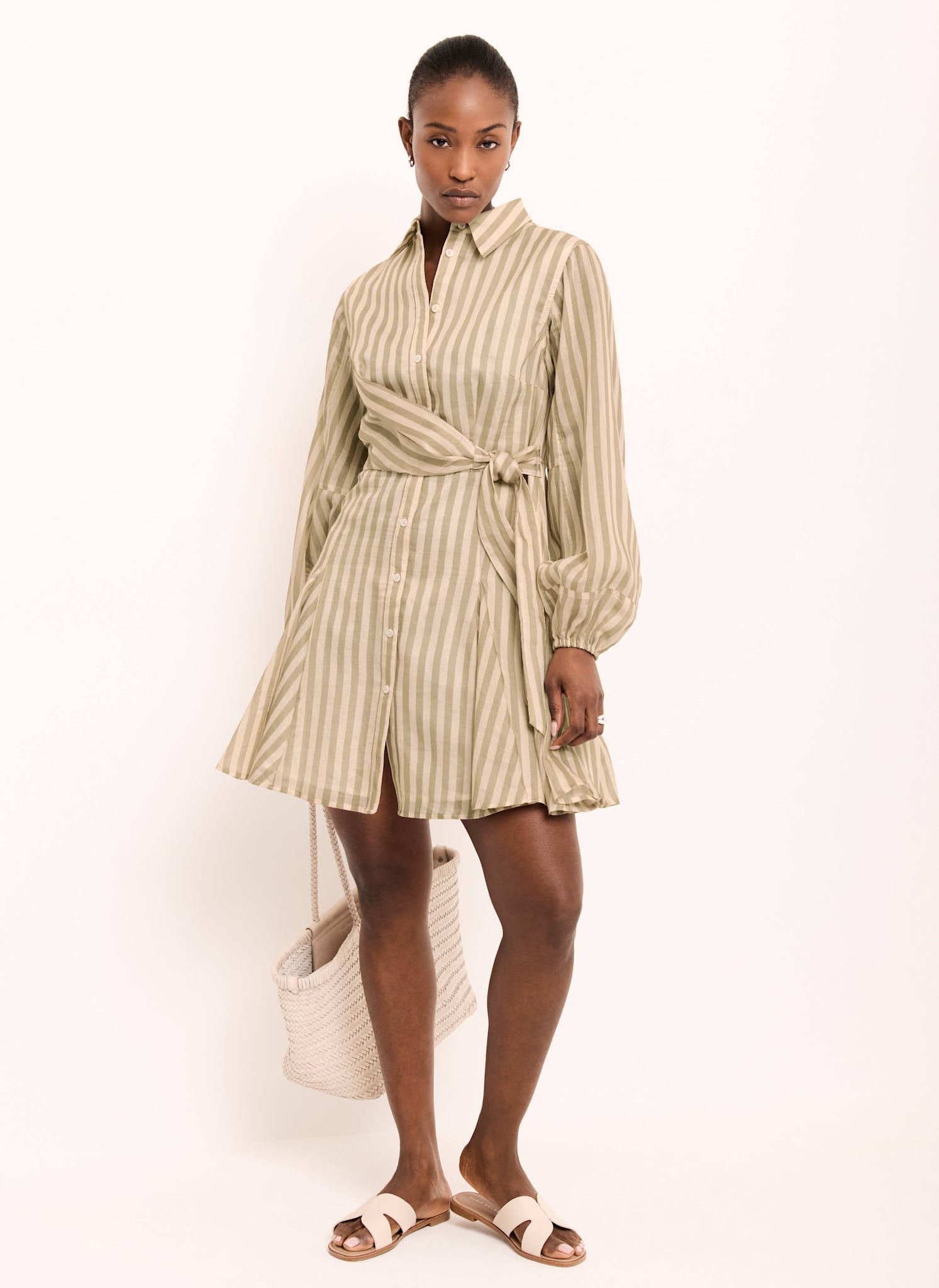 Khaki Stripe Wrap Mini Dress