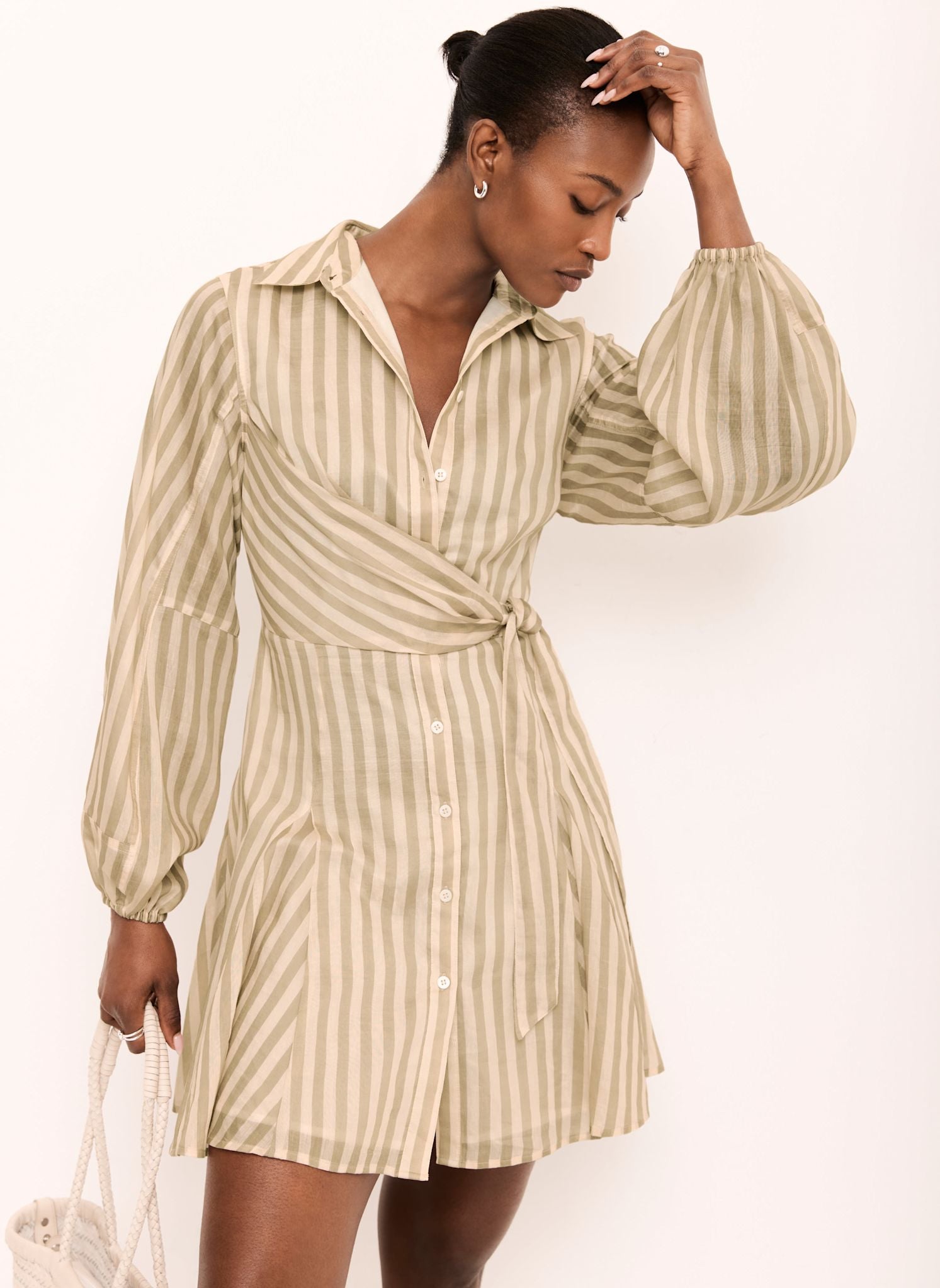 Khaki Stripe Wrap Mini Dress