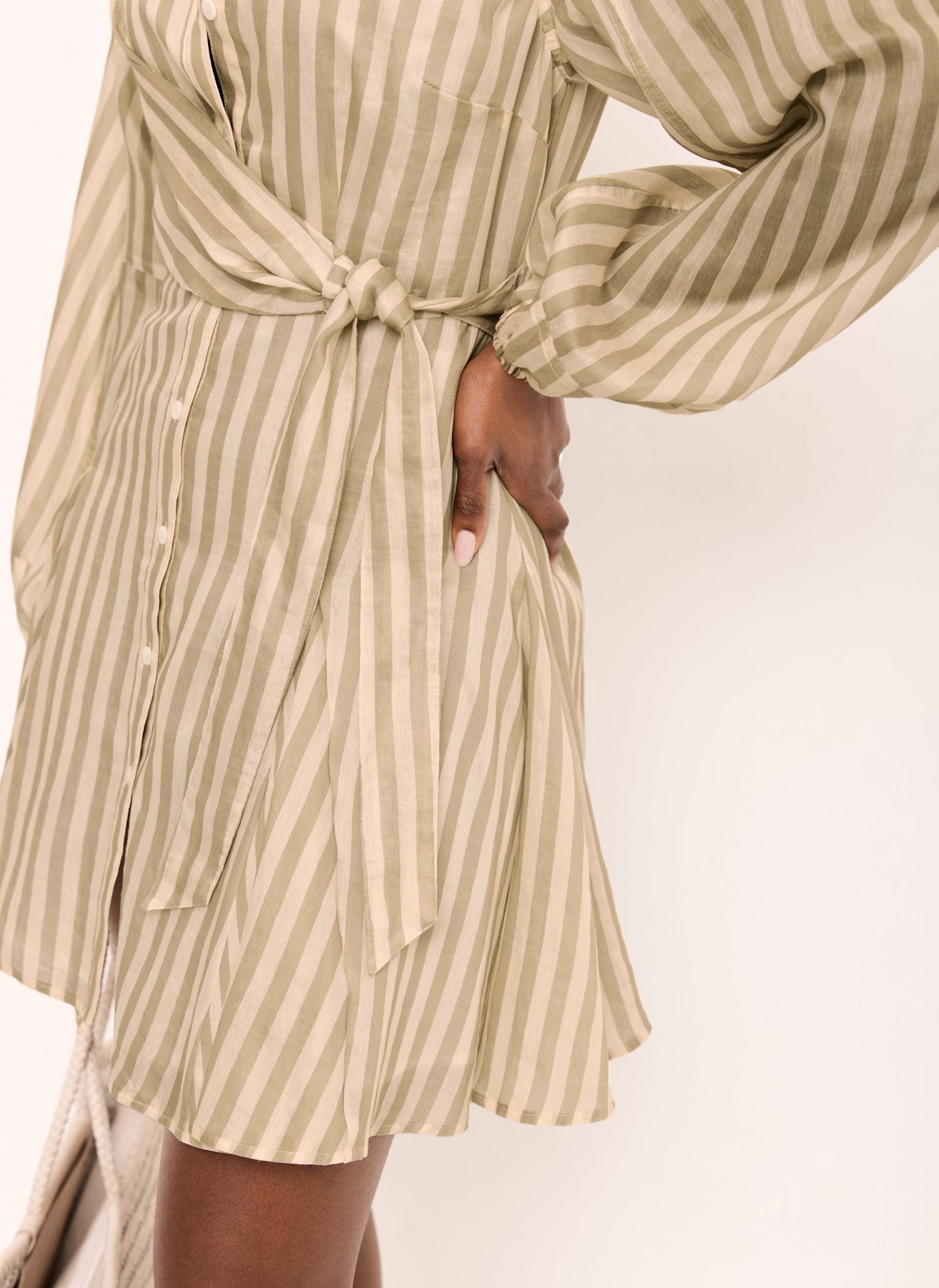 Khaki Stripe Wrap Mini Dress