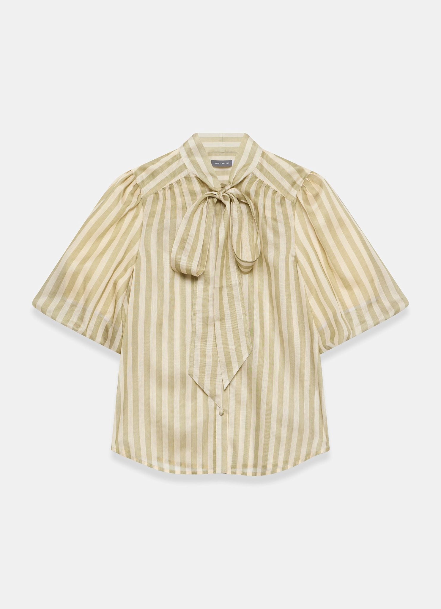 Green Striped Puff Sleeve Blouse