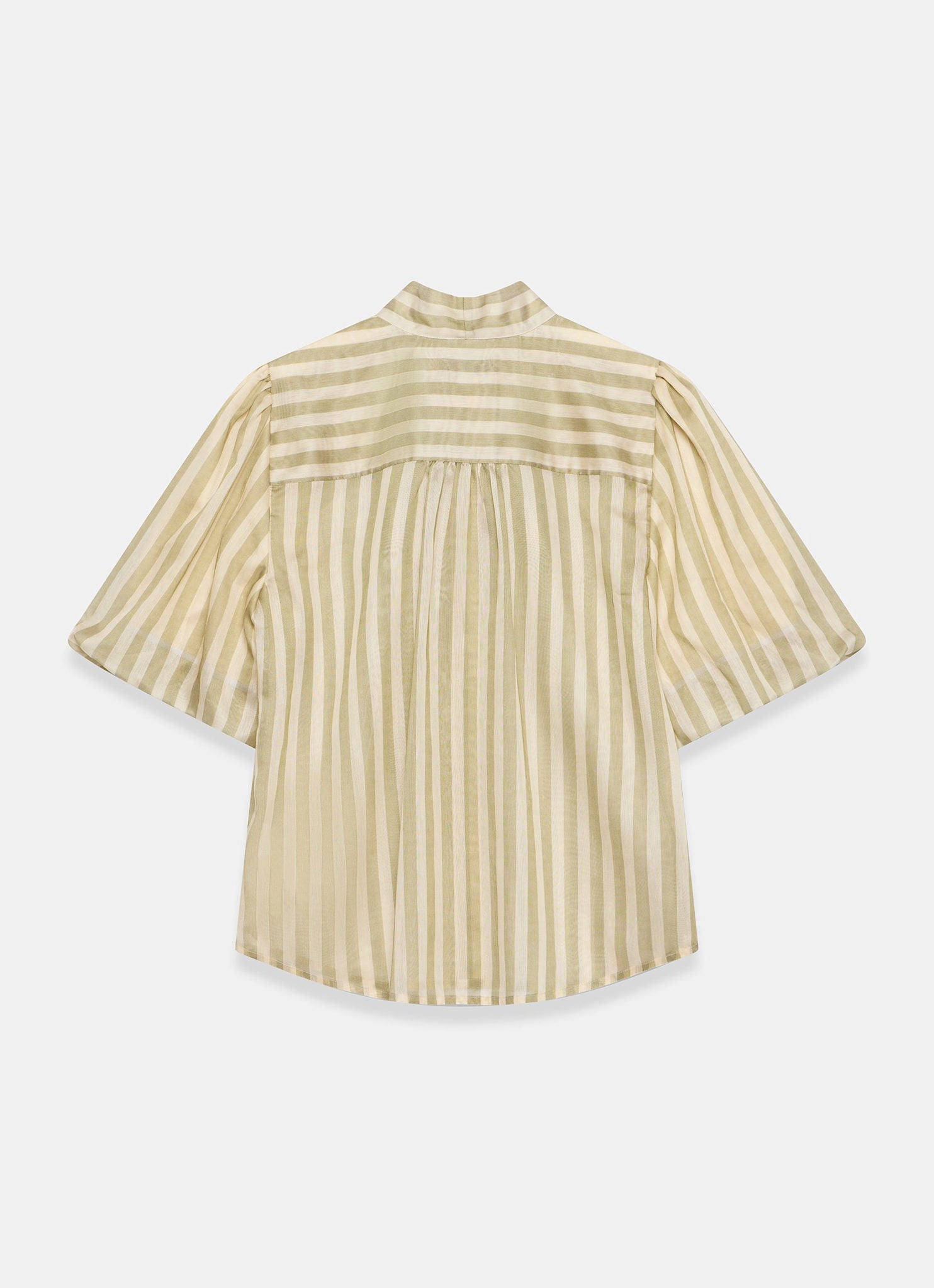 Green Striped Puff Sleeve Blouse