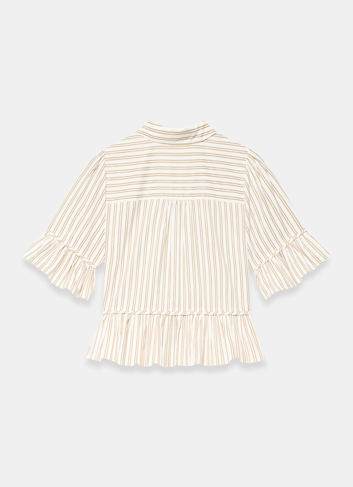 Neutral Striped Ruffle Trim Shirt