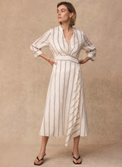 Neutral Striped Midi Dress