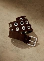 Brown Suede Eyelet Belt