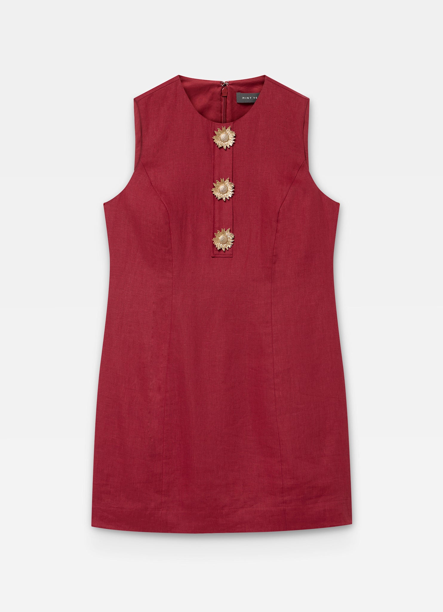 Red Linen Sunray Button Mini Dress