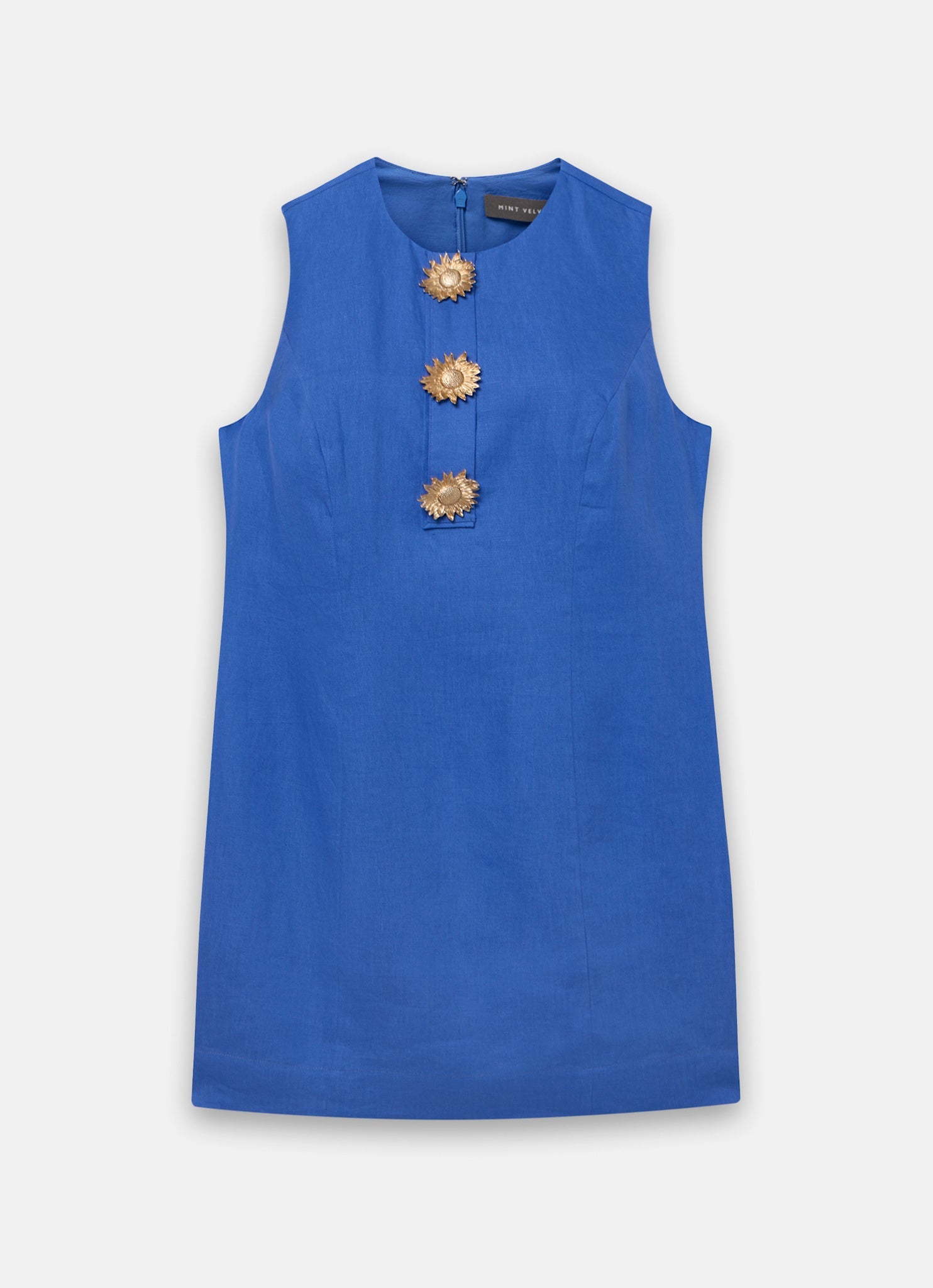 Blue Linen Sunray Button Mini Dress