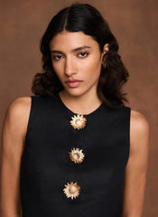 Black Linen Sunray  Button Mini Dress