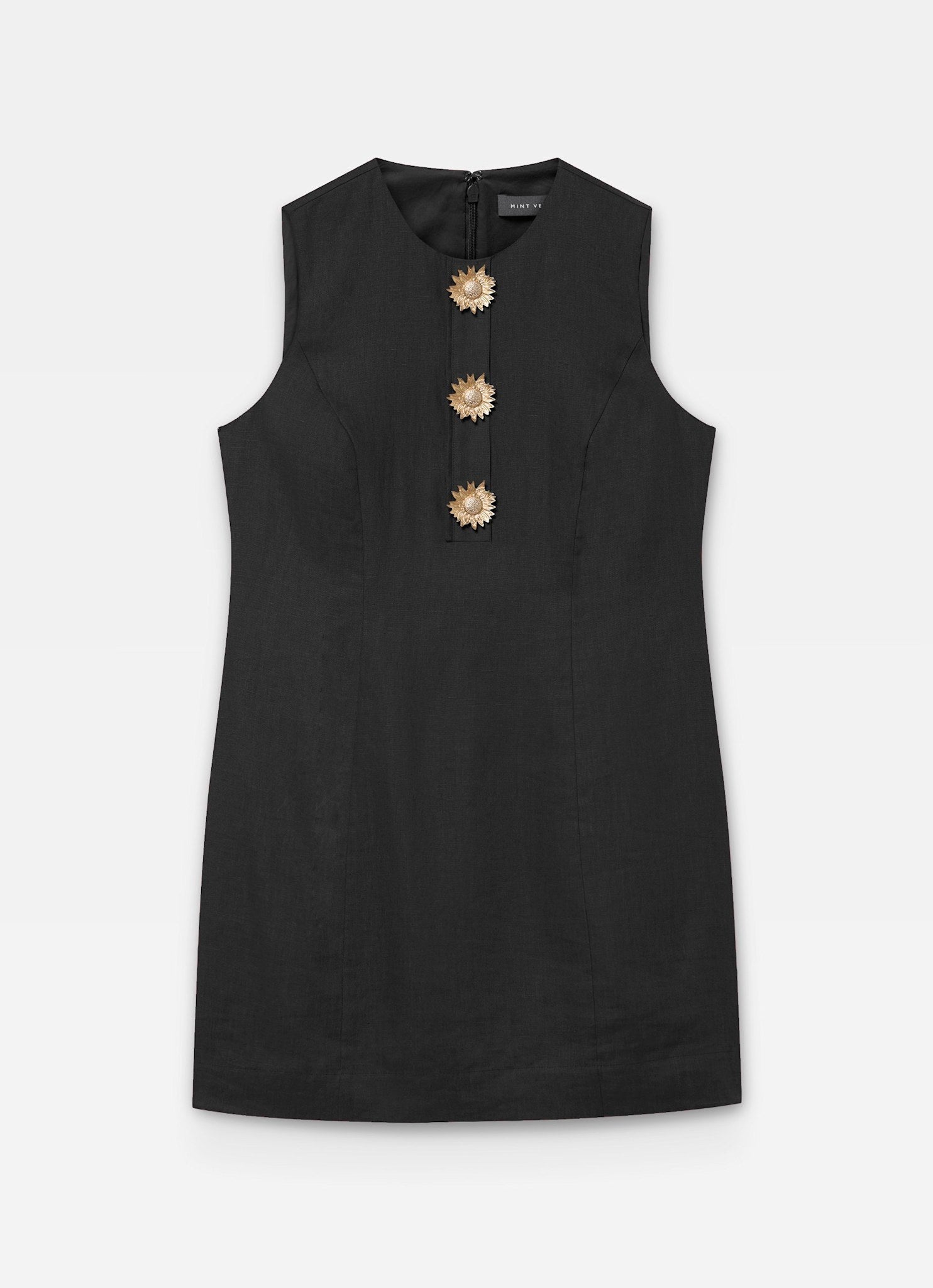 Black Linen Sunray  Button Mini Dress