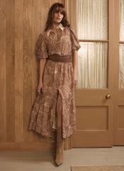 Brown Floral Print Maxi Shirt Dress