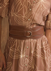 Brown Floral Print Maxi Shirt Dress