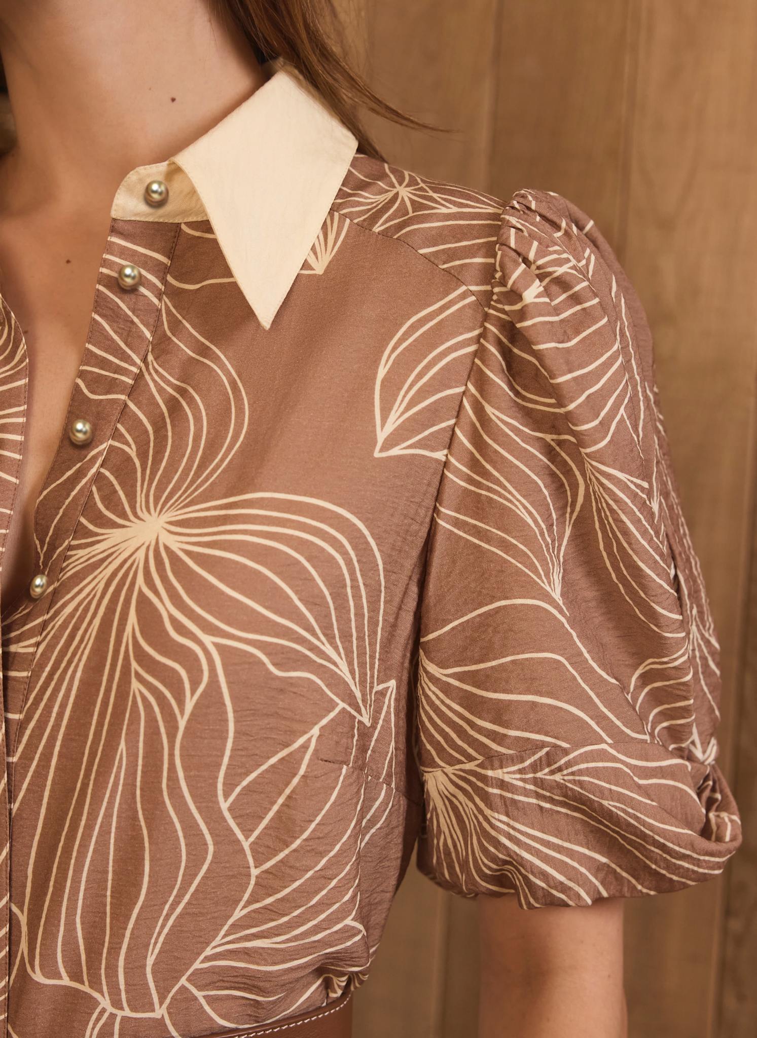 Brown Floral Print Maxi Shirt Dress
