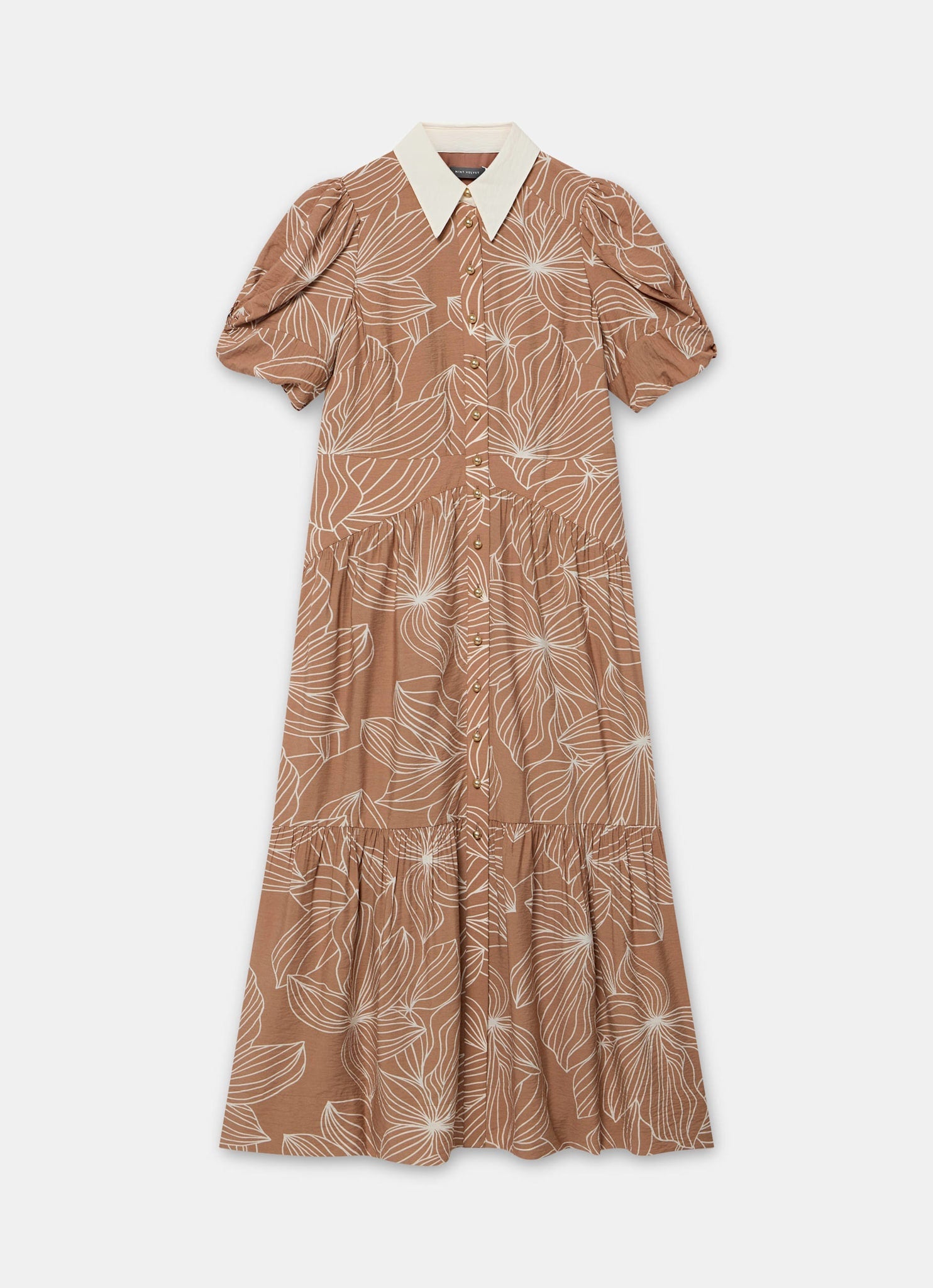 Brown Floral Print Maxi Shirt Dress