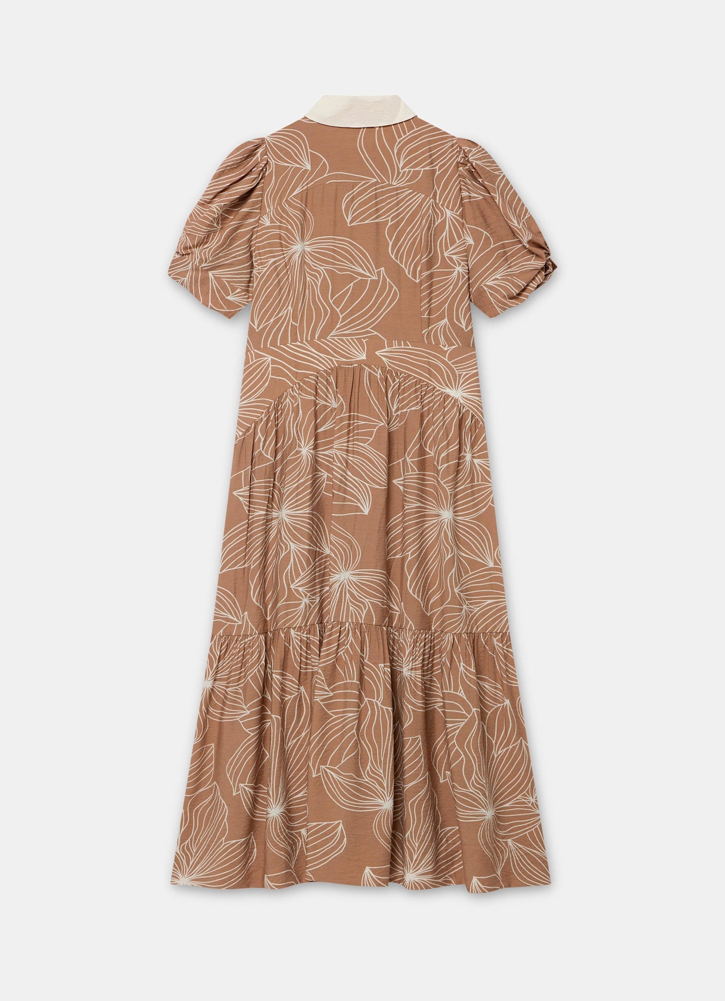 Brown Floral Print Maxi Shirt Dress
