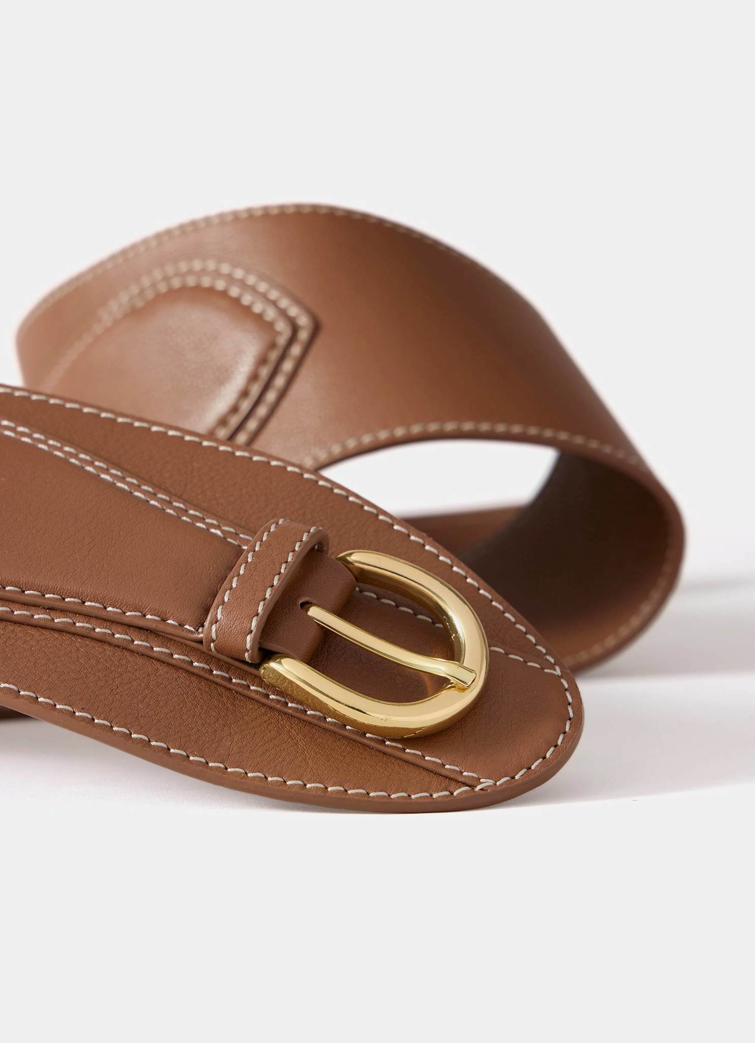 Tan Leather Wide Waist Belt