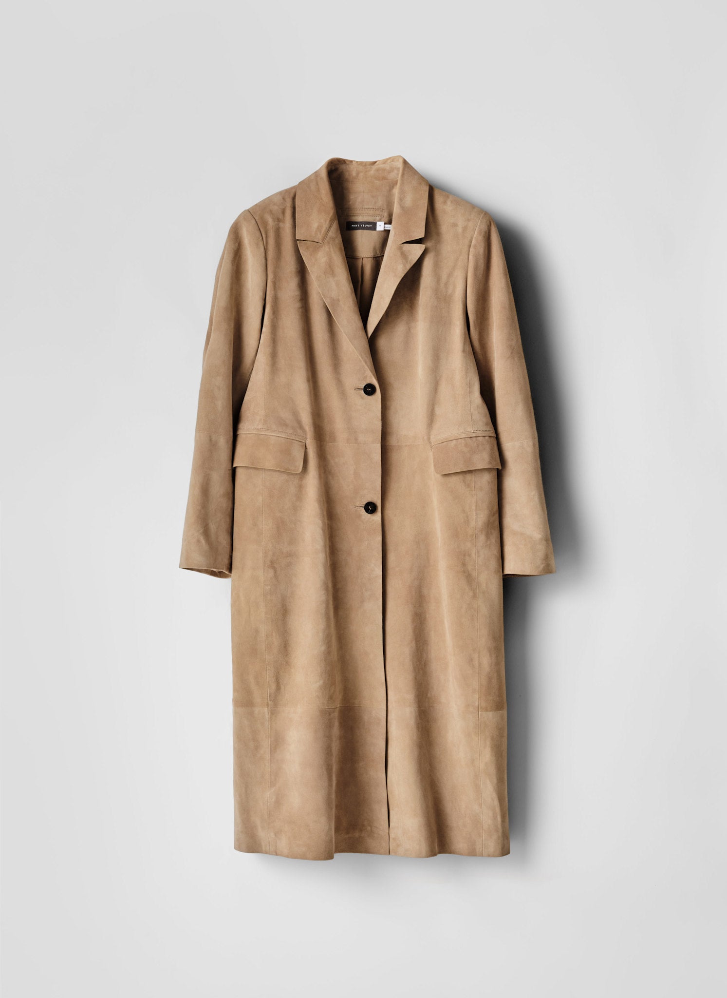 Neutral Suede Longline Trench Coat