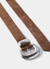 Tan Suede Statement Buckle Belt