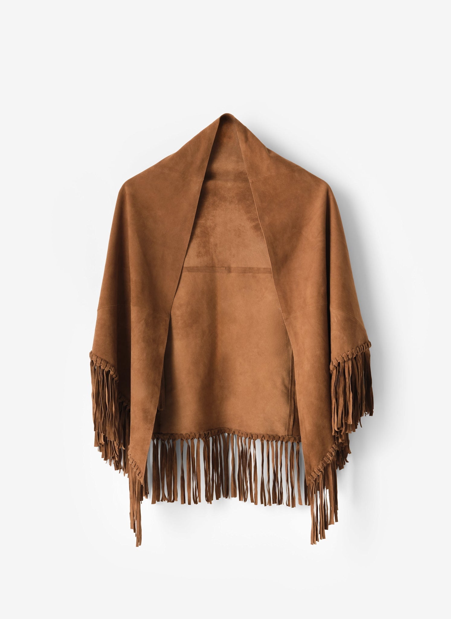 Tan Suede Fringed Shawl