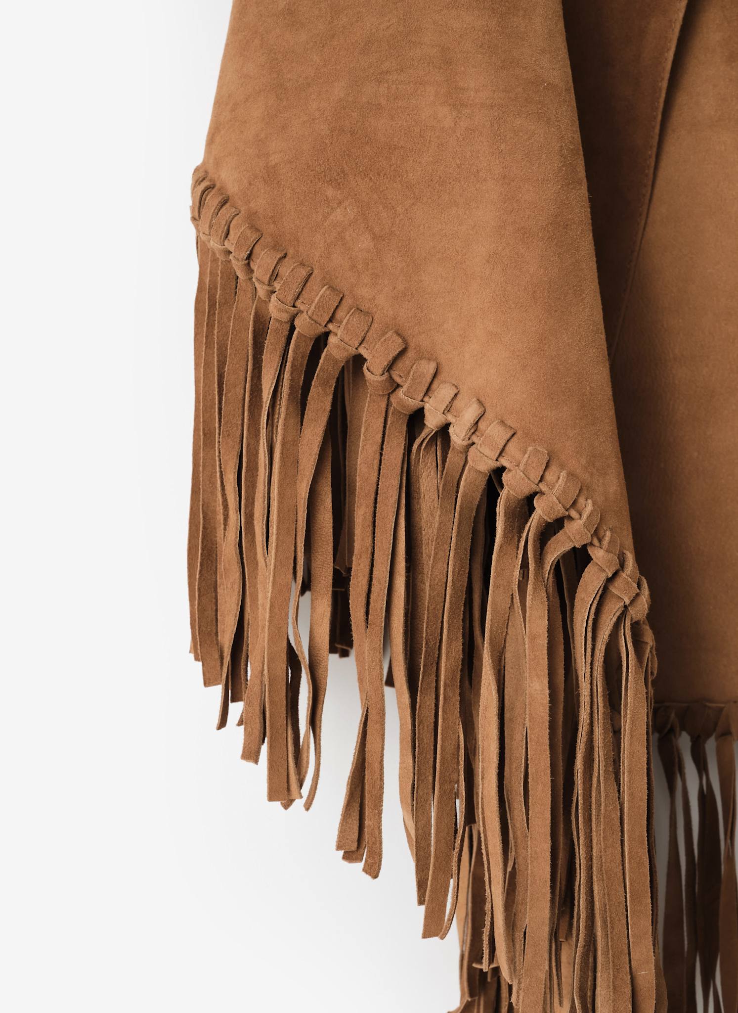 Tan Suede Fringed Shawl