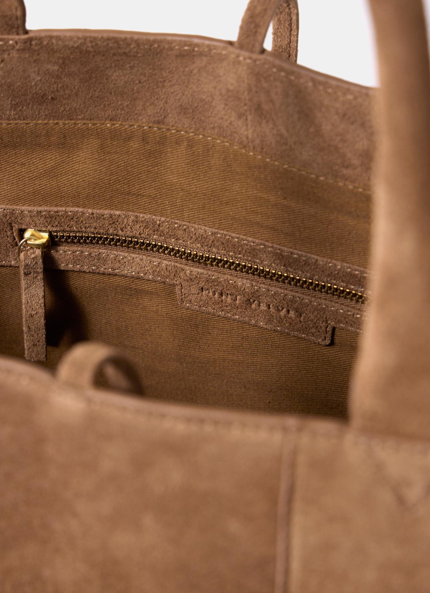Mia Tan Suede Woven Tote Bag