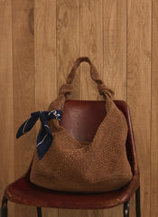Nora Tan Woven Suede Knot Detail Bag
