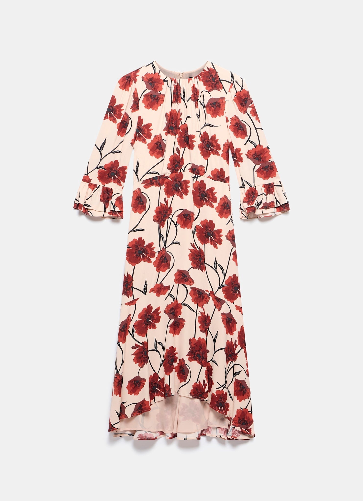 Neutral Floral Print Midi Dress