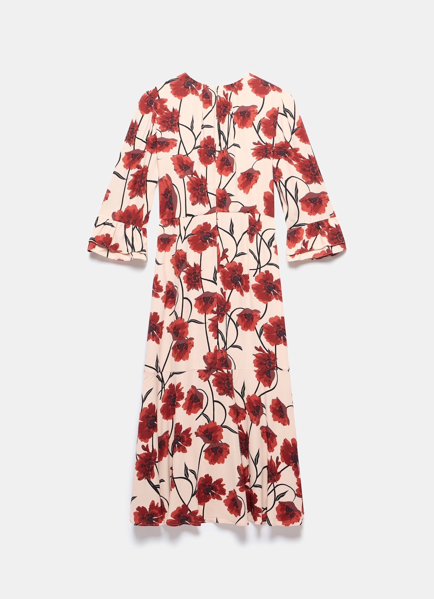 Neutral Floral Print Midi Dress
