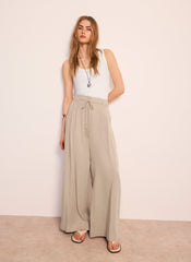 Neutral Tie Waist Wide Trousers