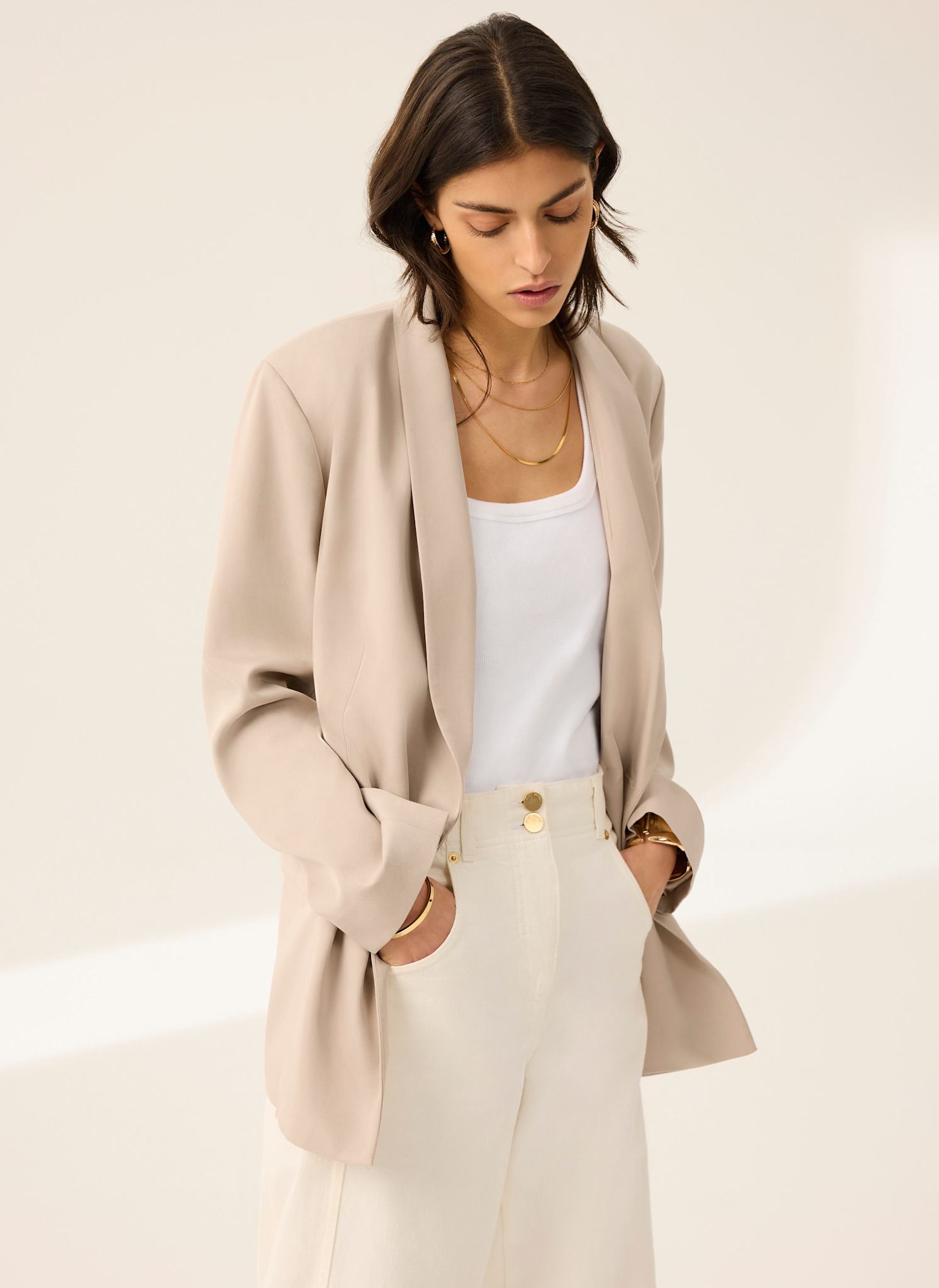 Neutral Single Breasted Blazer